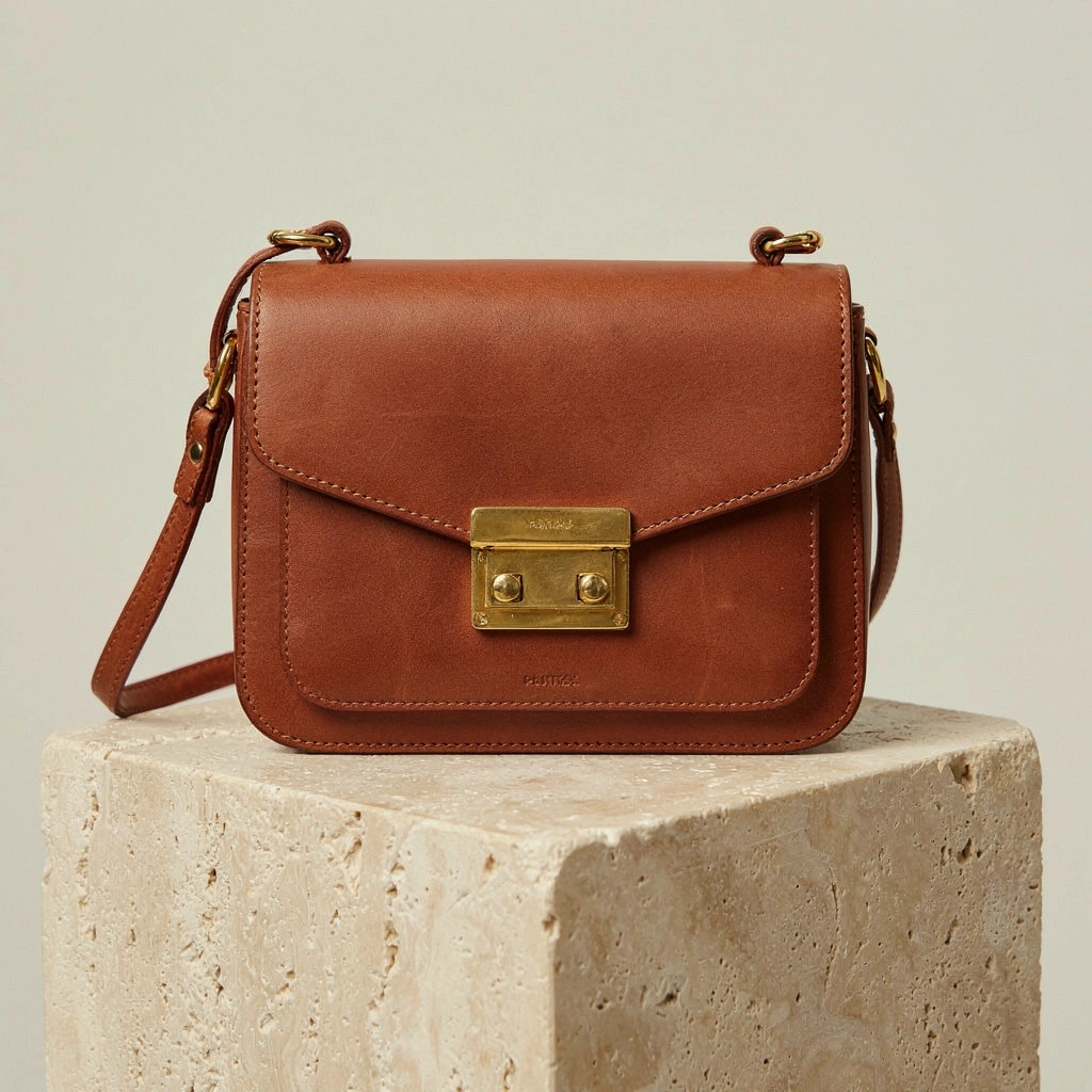 Sac bandoulière « Anna » en cuir et fermoir doré