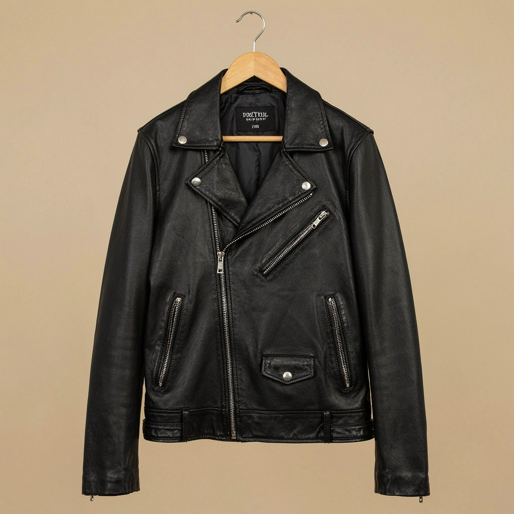 Blouson cuir « Biker 90 » noir